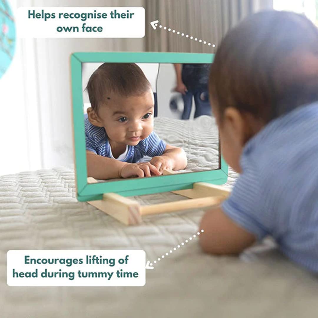 helps recognise their own face, encourages lifting of head during tummy time