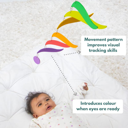 movement pattern improves visual tracking skills, introduces colour when eyes are ready