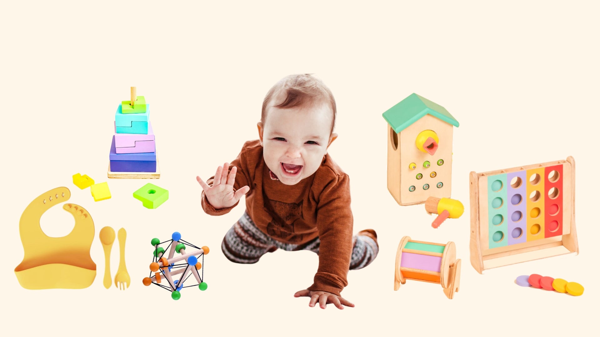 wooden educational Montessori toys baby feeding sets