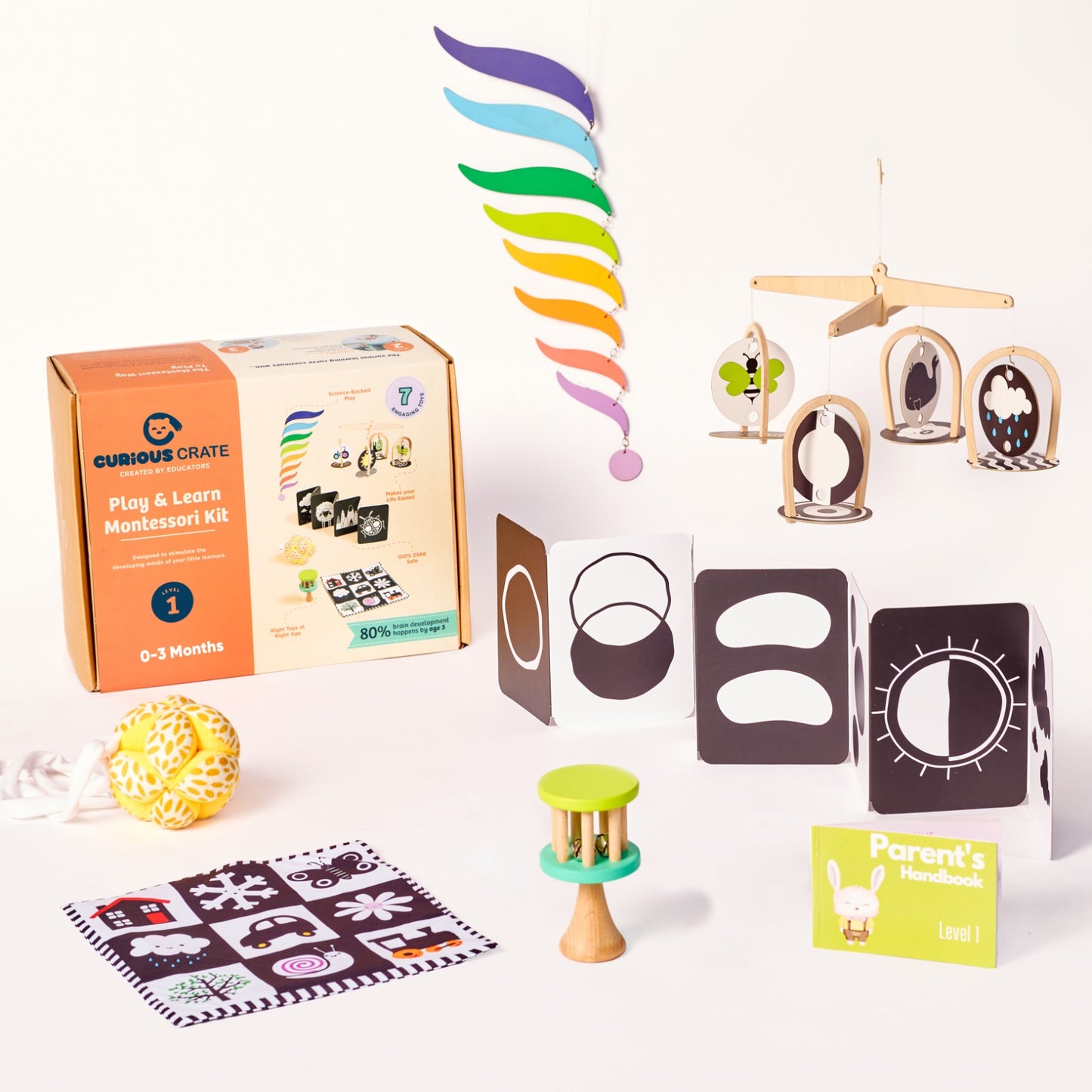 0-3 Months | Curious Crate Wooden Montessori Toys | Educational Play Set