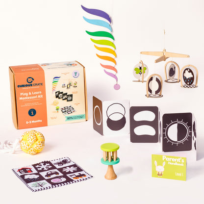0-3 Months | Curious Crate Wooden Montessori Toys | Educational Play Set