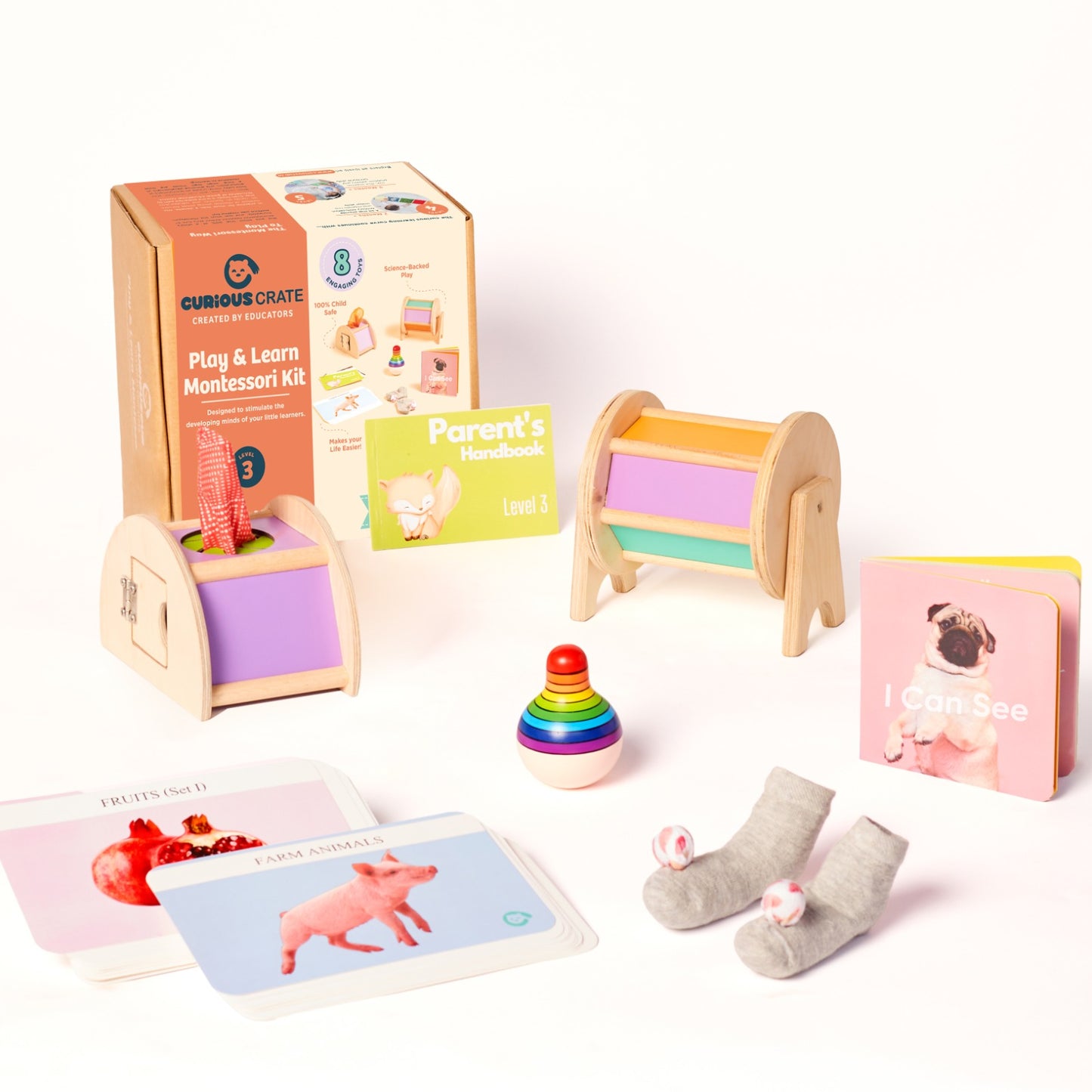 5 Months+ | Curious Crate Wooden Montessori Toys | Educational Play Set